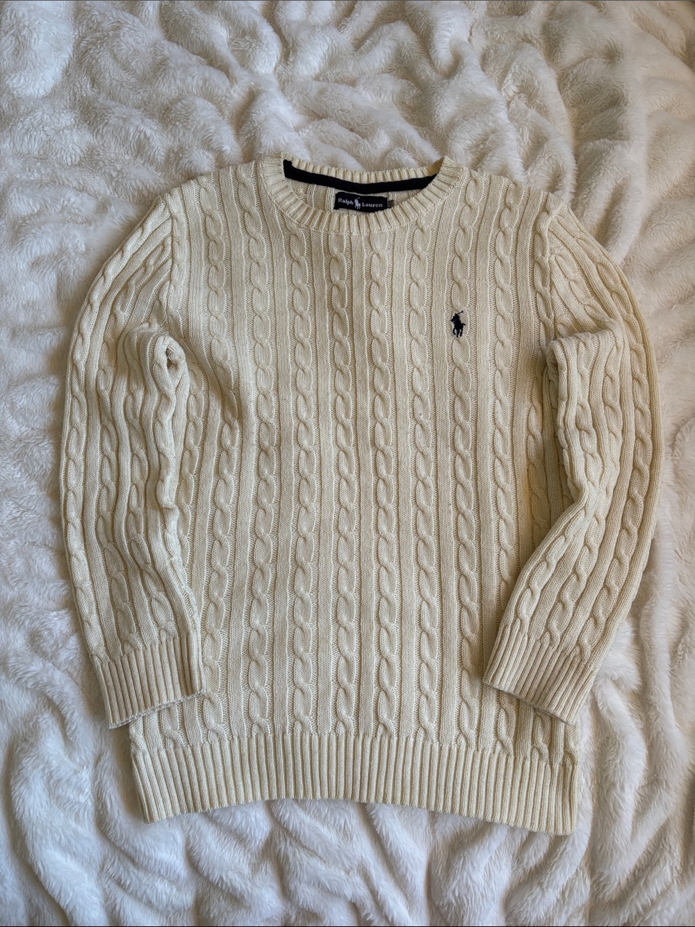 Polo by Ralph Lauren Cream Cable-Knit Crewneck Sweater